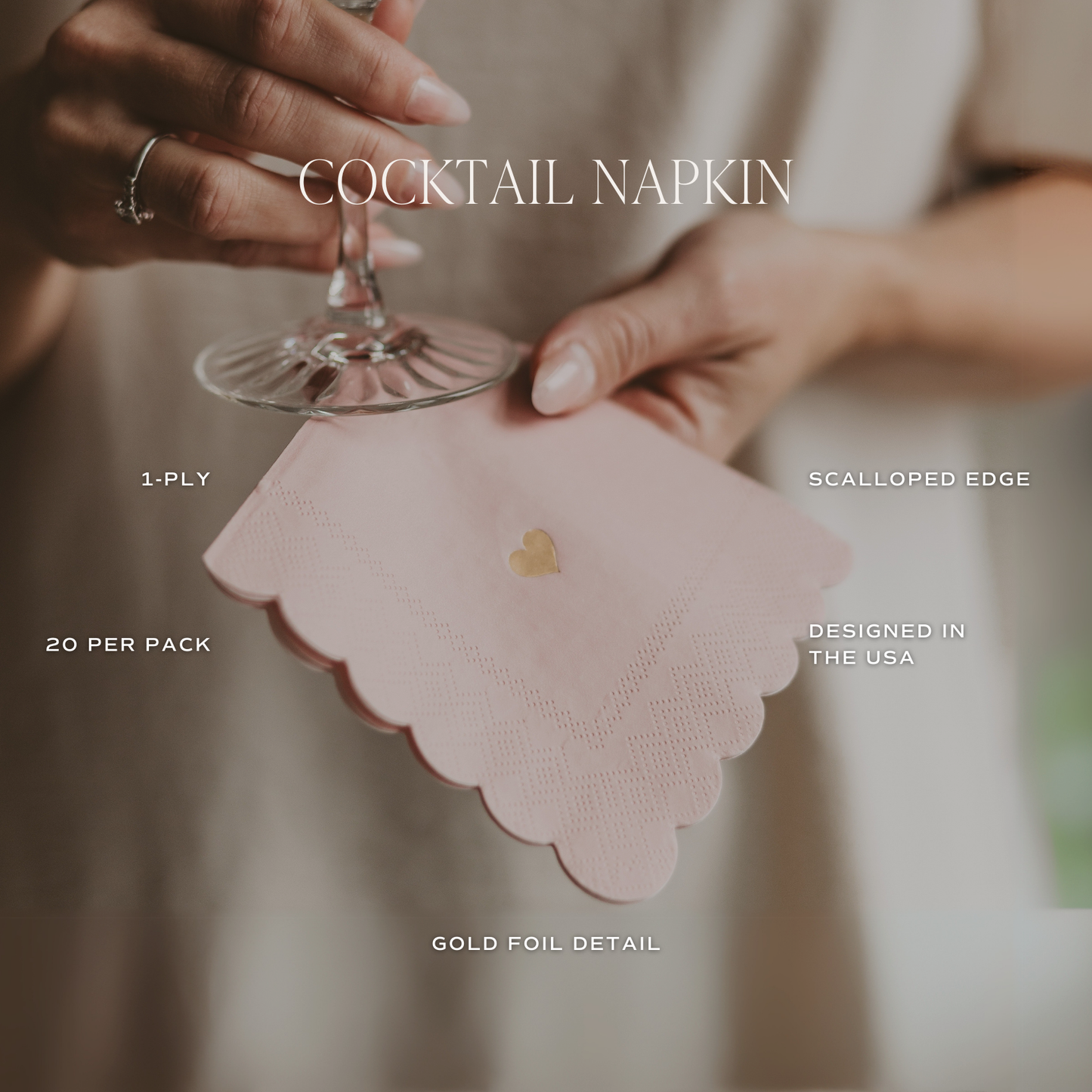 Pink Gold Foil Heart Cocktail Napkins