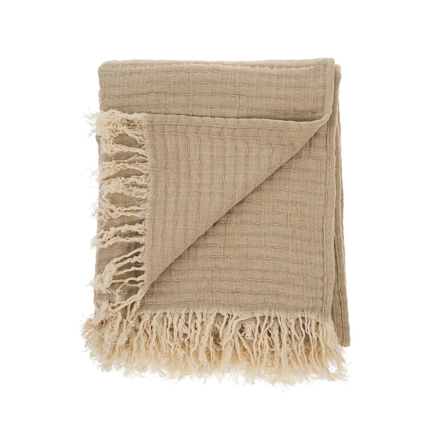 Kantha-Stitch Throw Blanket Chambray