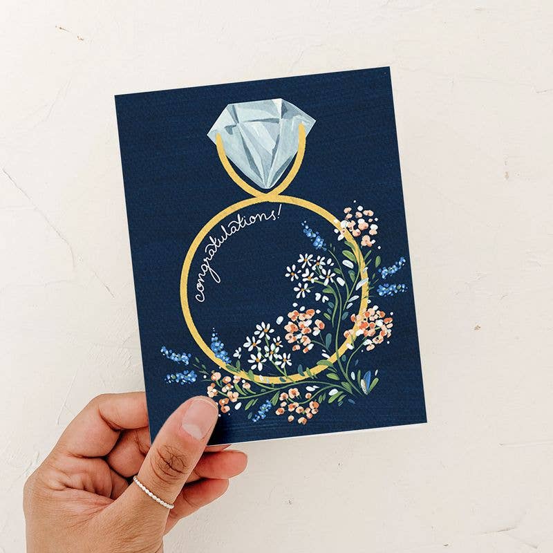 Navy Floral Ring Engagement Card