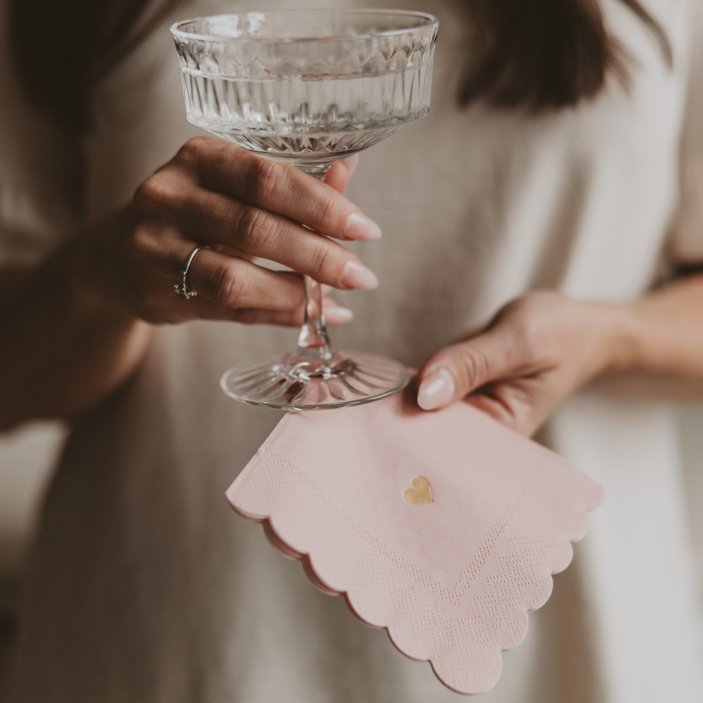 Pink Gold Foil Heart Cocktail Napkins
