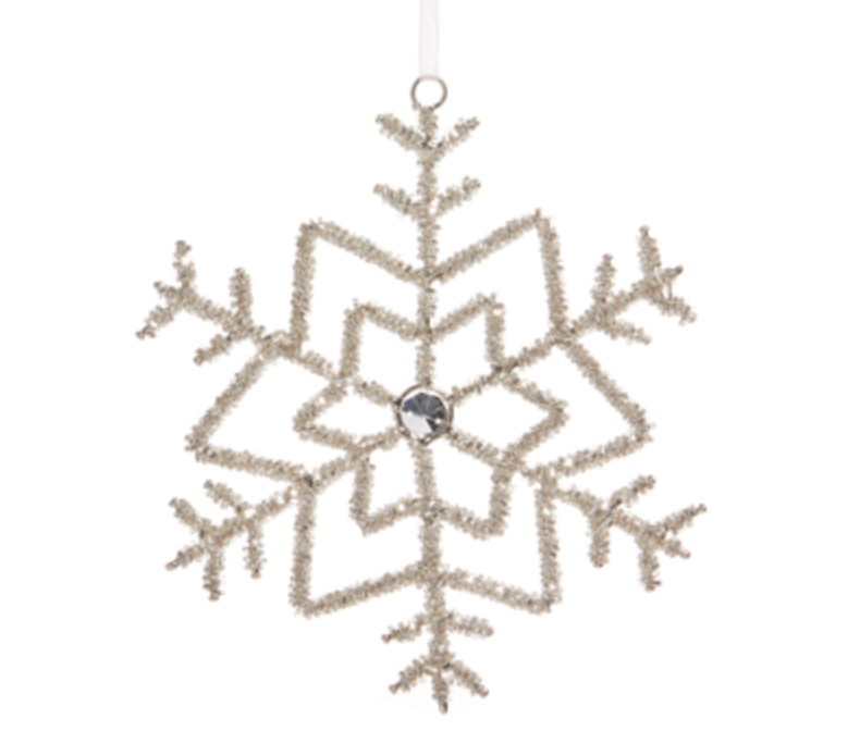 7" BEADED SILVER SNOWFLAKE ORNAMENT