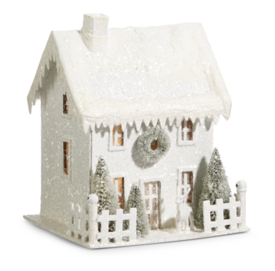 7.75" LIGHTED WHITE SNOWY HOUSE