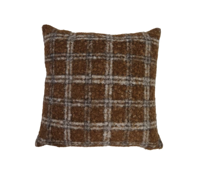 Brown Plaid Sherpa Pillow
