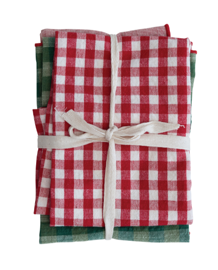 Woven Plaid & Stitched Edge Tea Towel