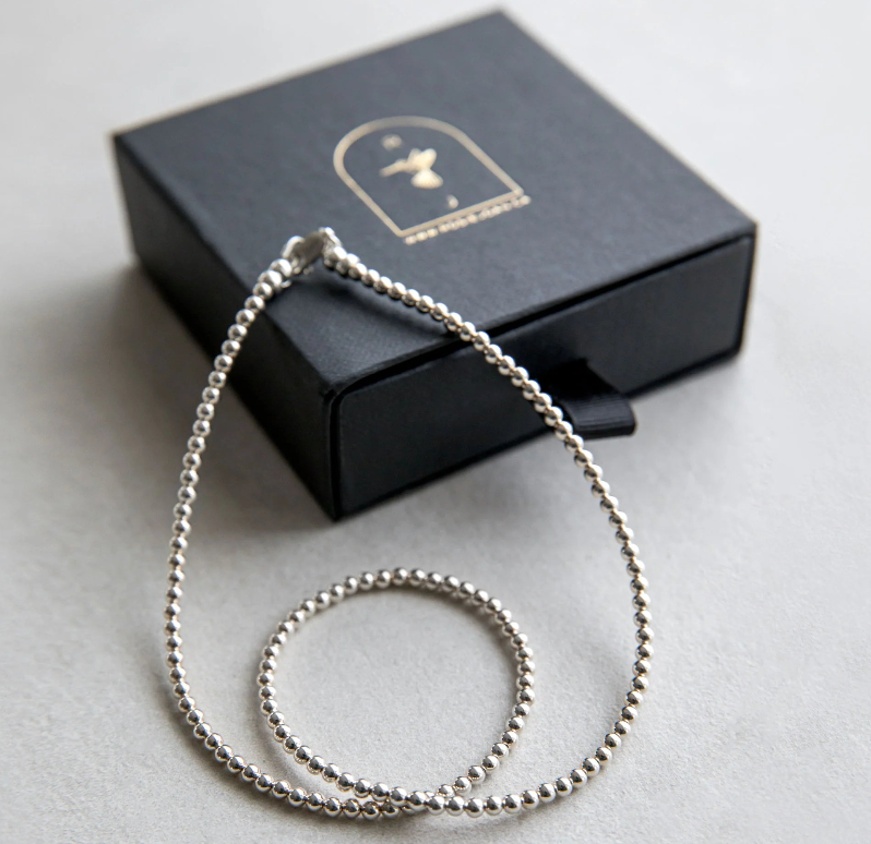 3mm Sterling Silver Beaded Necklace