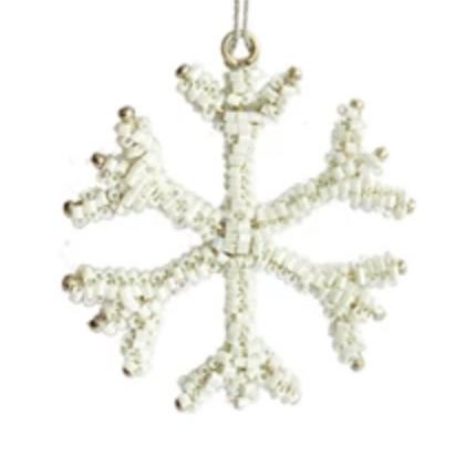 GLASS BEAD SNOWFLAKE ORNAMENT, 4 COLORS