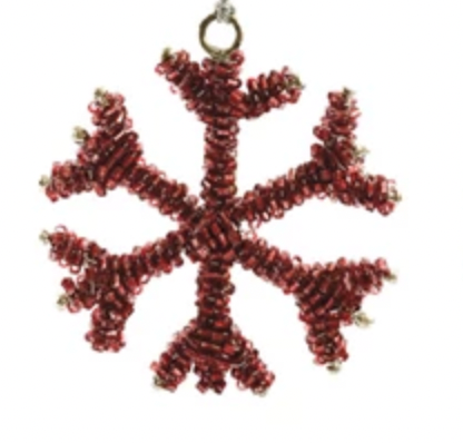 GLASS BEAD SNOWFLAKE ORNAMENT, 4 COLORS