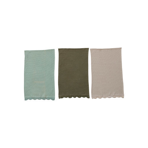 Waffle Weave Tea Towel W/ Lace Trim