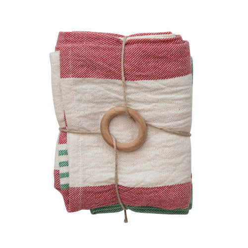 RED STRIPED TEA TOWEL SET OF 2
