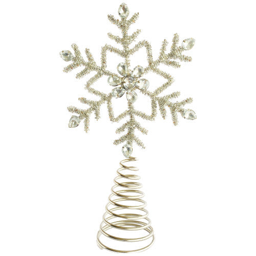 METAL & GLASS BEADED SNOWFLAKE TREE TOPPER