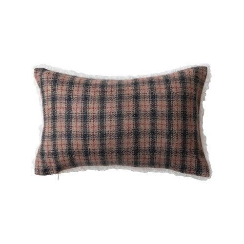 PLAID LUMBAR PILLOW WITH SHERPA BACK