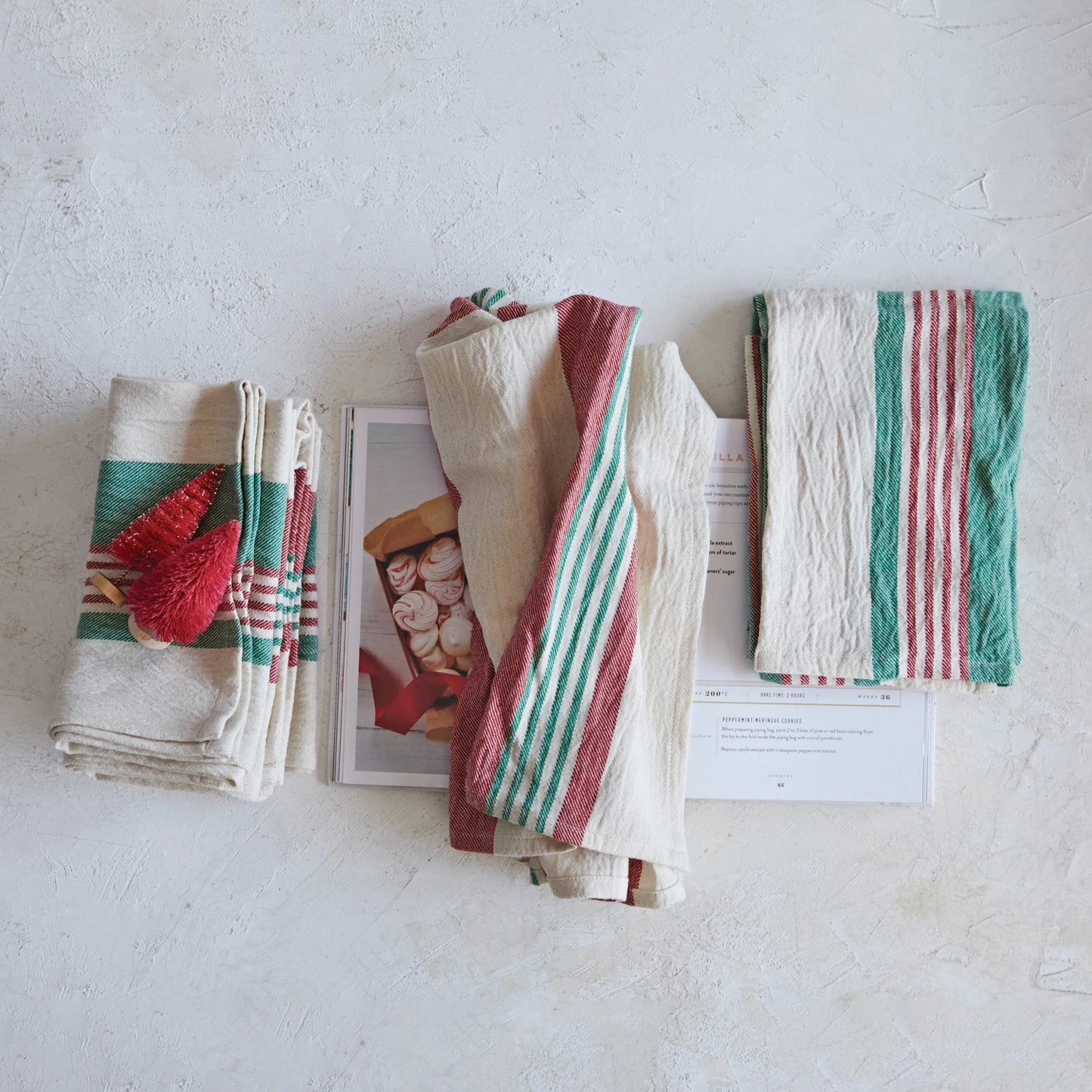 RED STRIPED TEA TOWEL SET OF 2