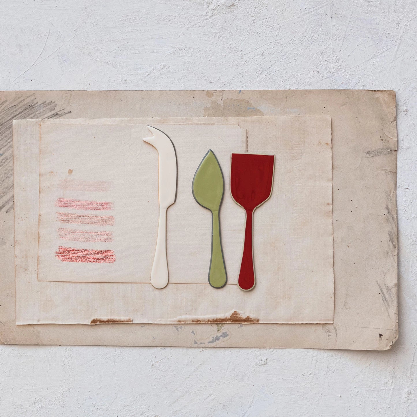 ENAMELED CHEESE SERVERS SET 3