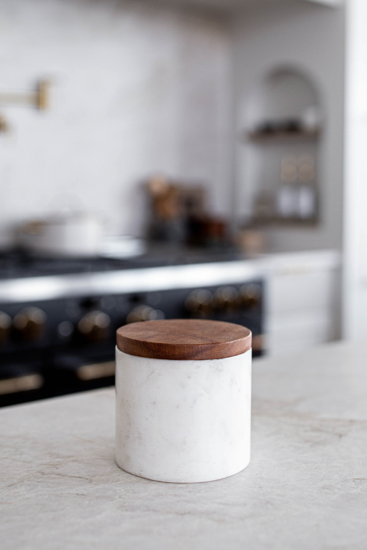 White Marble Jar With Acacia Wood Lid