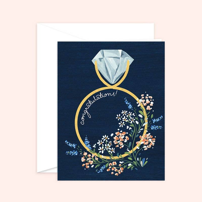 Navy Floral Ring Engagement Card