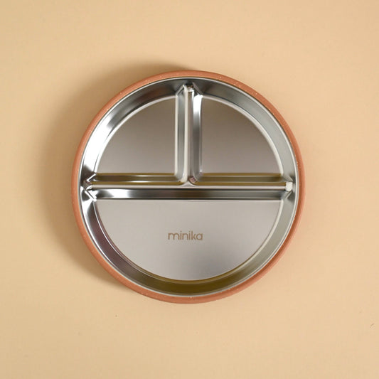 Stainless & Silicone Suction Plate - Almond
