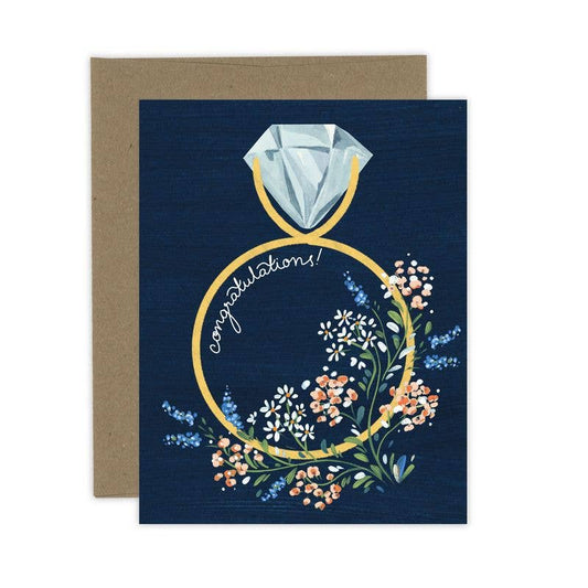 Navy Floral Ring Engagement Card