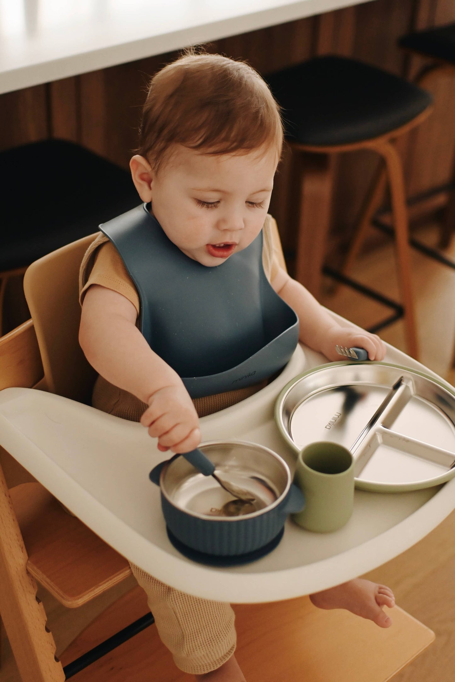 Stainless & Silicone Bowl - Sage