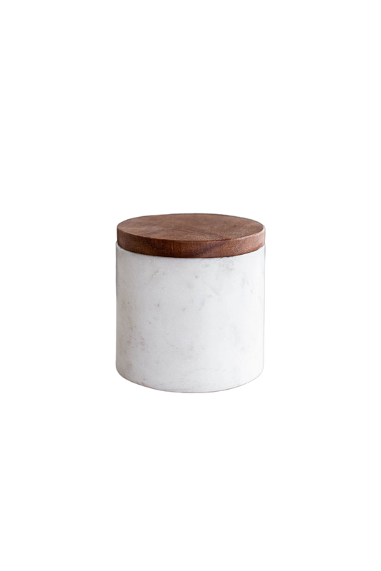 White Marble Jar With Acacia Wood Lid