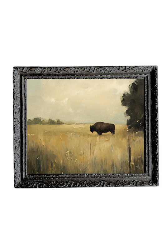 Grazing Bison Framed Art