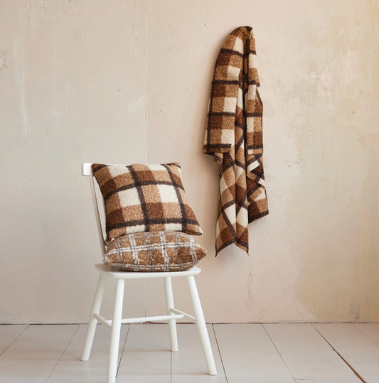 Brown Plaid Sherpa Pillow