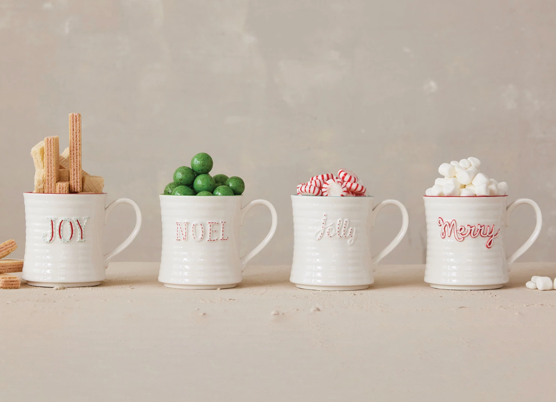 Embossed Holiday Word Mug