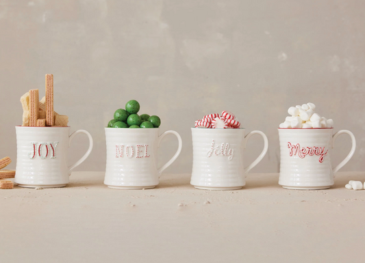 Embossed Holiday Word Mug