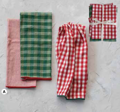 Woven Plaid & Stitched Edge Tea Towel