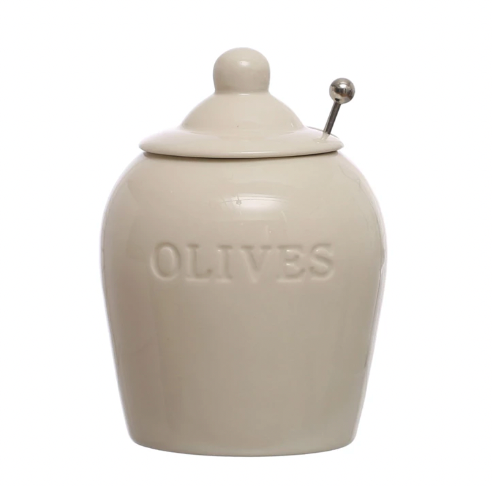 Stoneware Olive Jar with Spoon