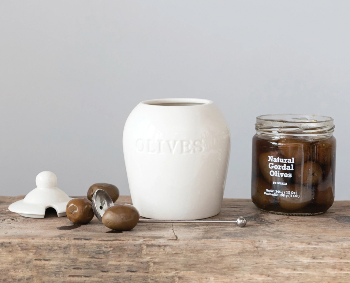 Stoneware Olive Jar with Spoon