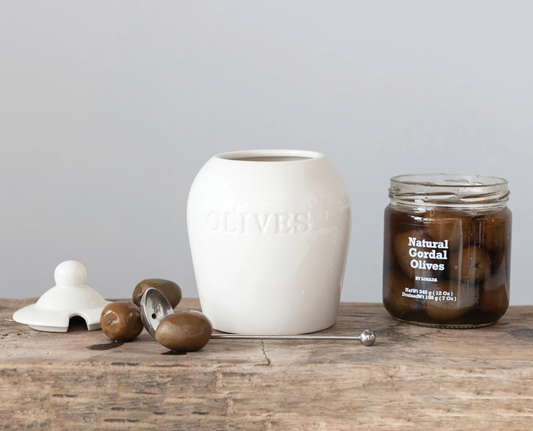 Stoneware Olive Jar with Spoon