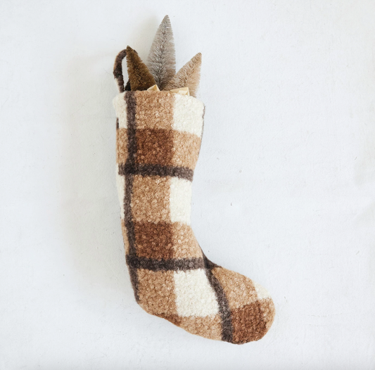 Brown Plaid Faux Sherpa Stocking