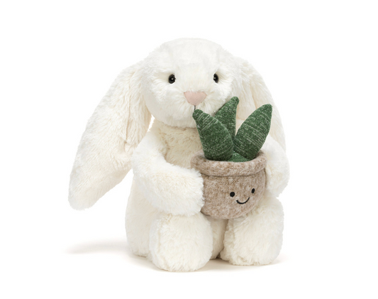 Cream Bunny with Plant