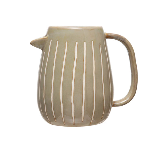 Stoneware Pitcher with Debossed Lines