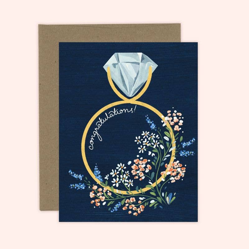 Navy Floral Ring Engagement Card