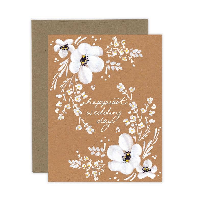 Happiest Wedding Day White Floral Card