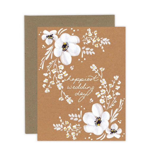 Happiest Wedding Day White Floral Card