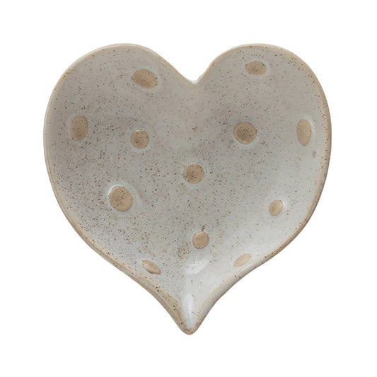 Heart Shaped Dish With Dots, Cream