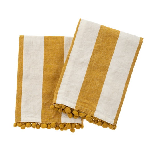 Pom Pom Stripe Tea Towels S/2, Marigold