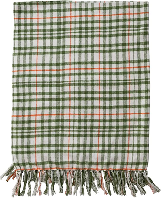 Flannel Throw Green/White/Sienna