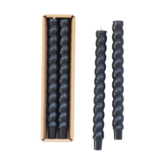 Boxed Twisted Tapered Candles-Black