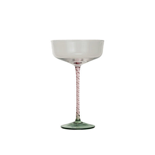 GREEN COUPE GLASS WITH PINK STEM