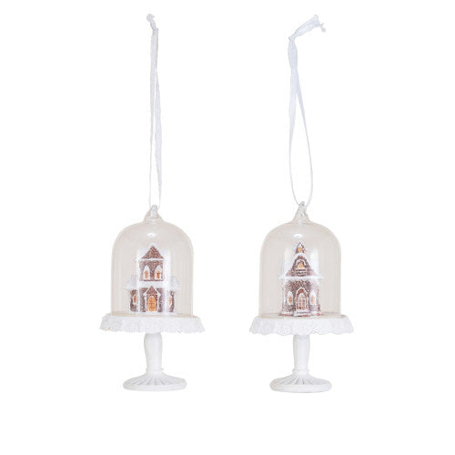 PEDESTAL GINGERBREAD HOUSE CLOCHE ORNAMENT