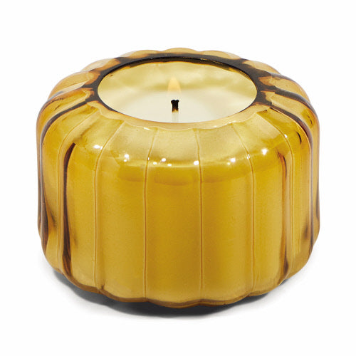 Golden Ember Candle- Yellow Ribbed Glass