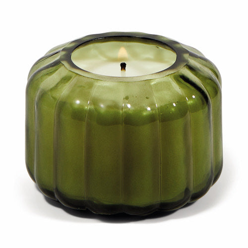 Secret Garden Candle- green ribbed glass