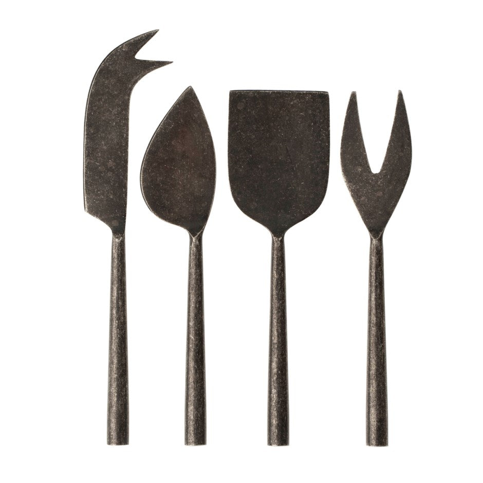 Tides Cheese Knives S/4, Tumbled Black